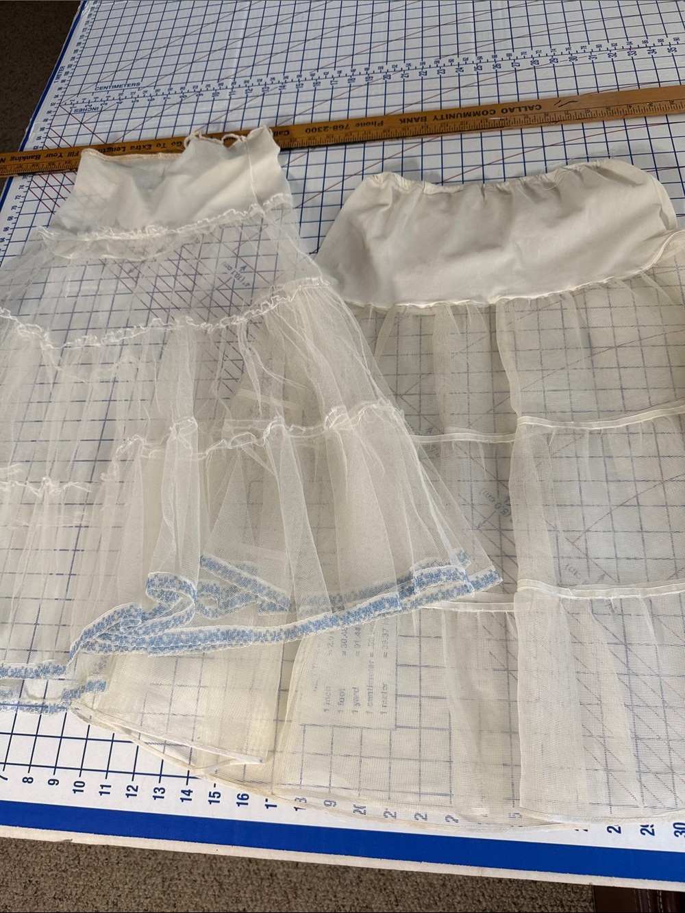 2 Vintage Net Petticoats Slips Tulle Blue Lace Cutter Heirloom Sewing Repair